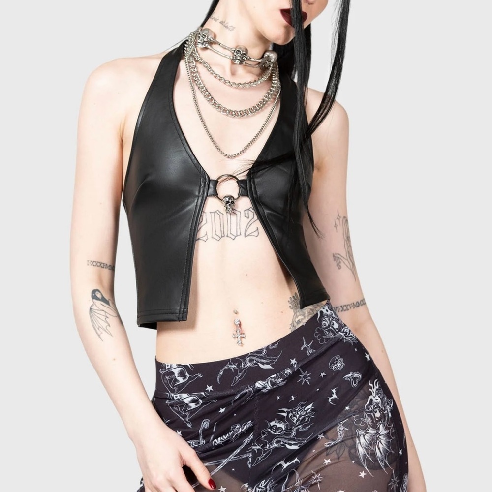 Black Leather Halter Top - Picture 2 of 4